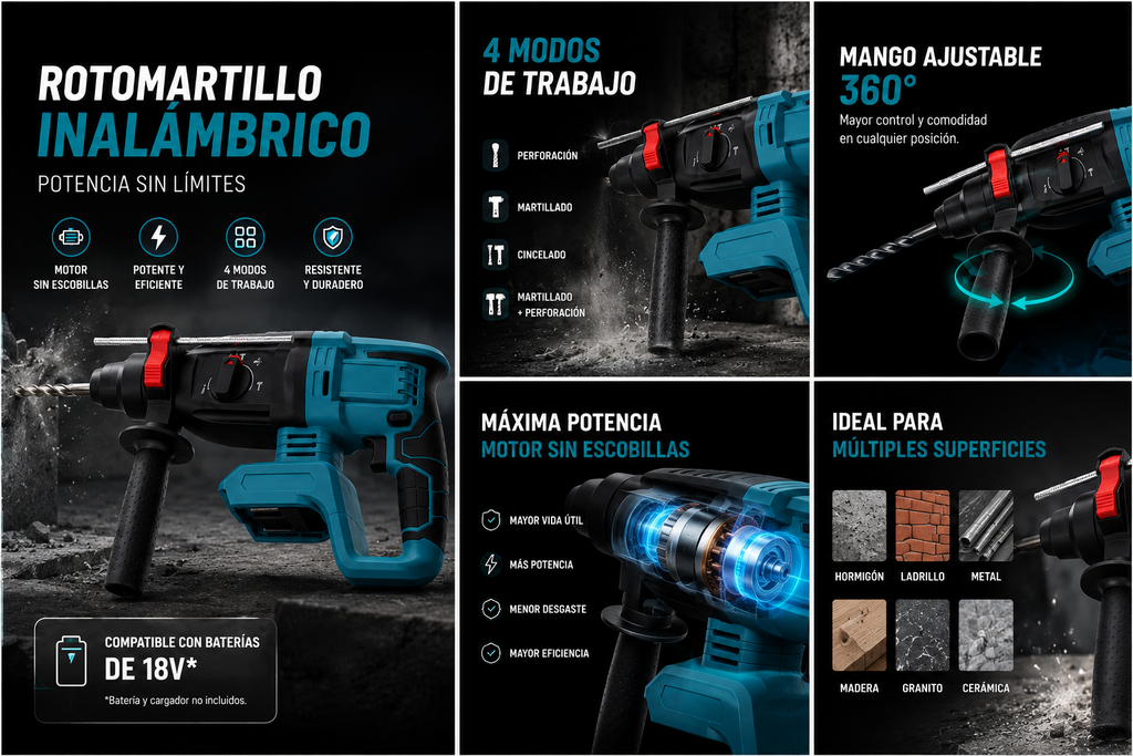TALADRO TIPO MAKITA Percutor (Demoledor) Recargable Inalambrico