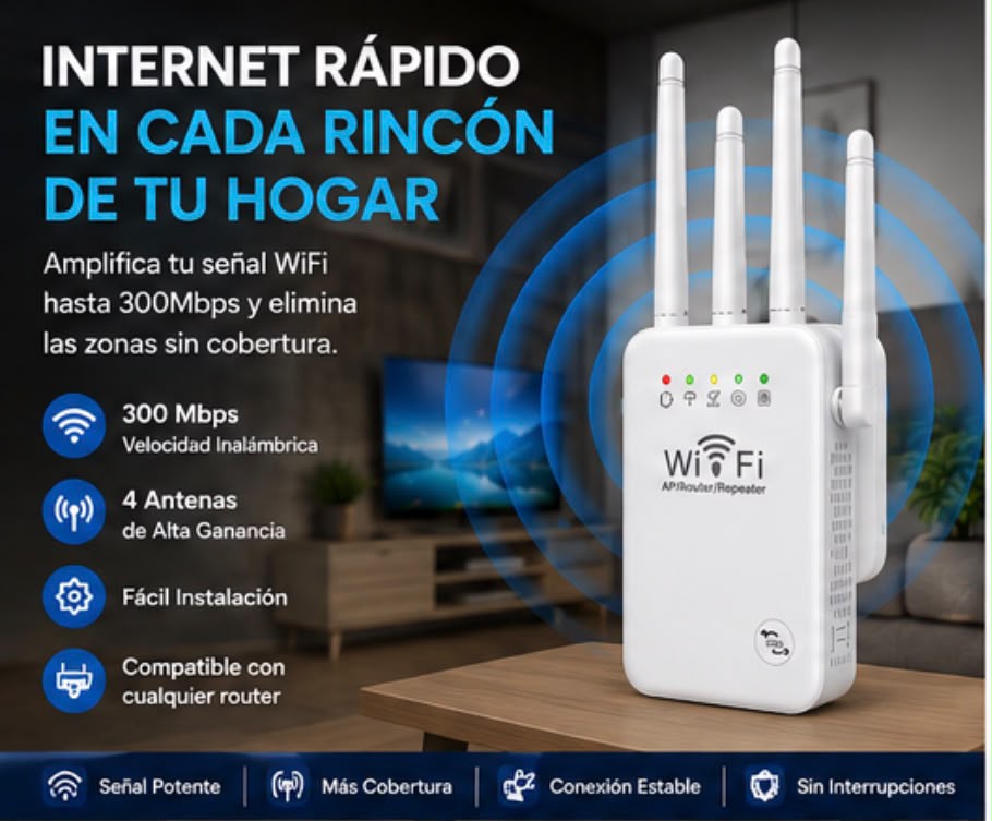 AMPLIFICADOR DE SEÑAL WIFI -4 ANTENAS EXTERNAS
