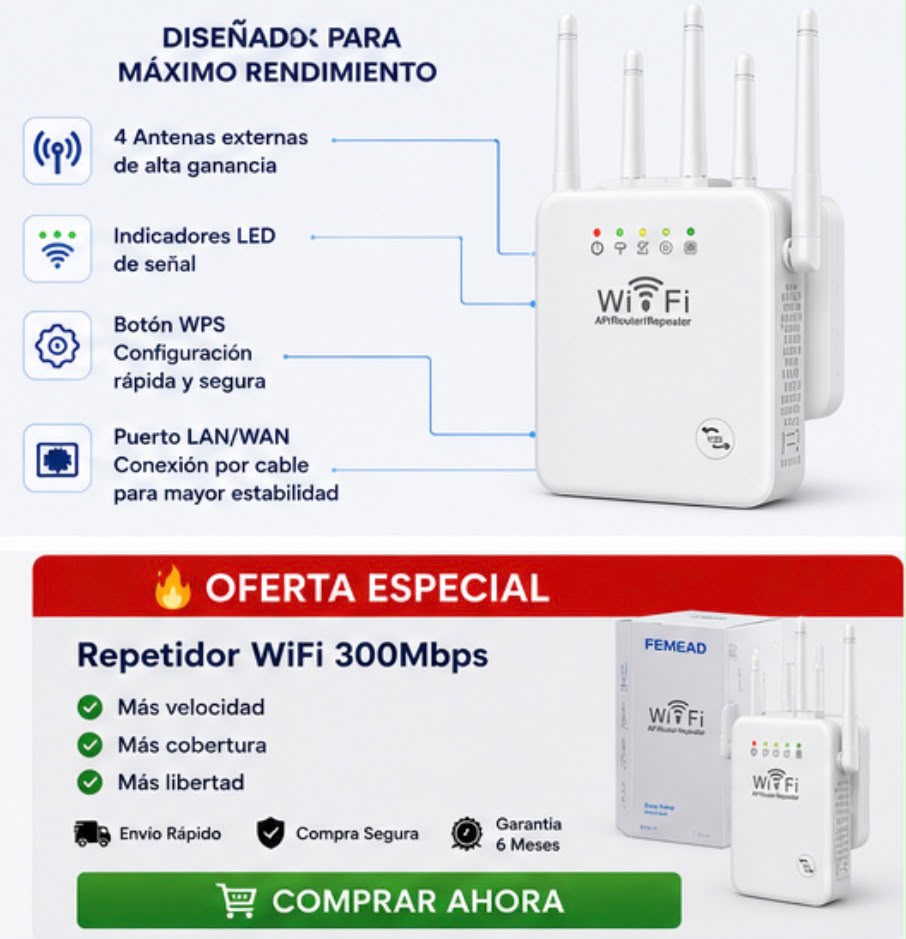 AMPLIFICADOR DE SEÑAL WIFI -4 ANTENAS EXTERNAS