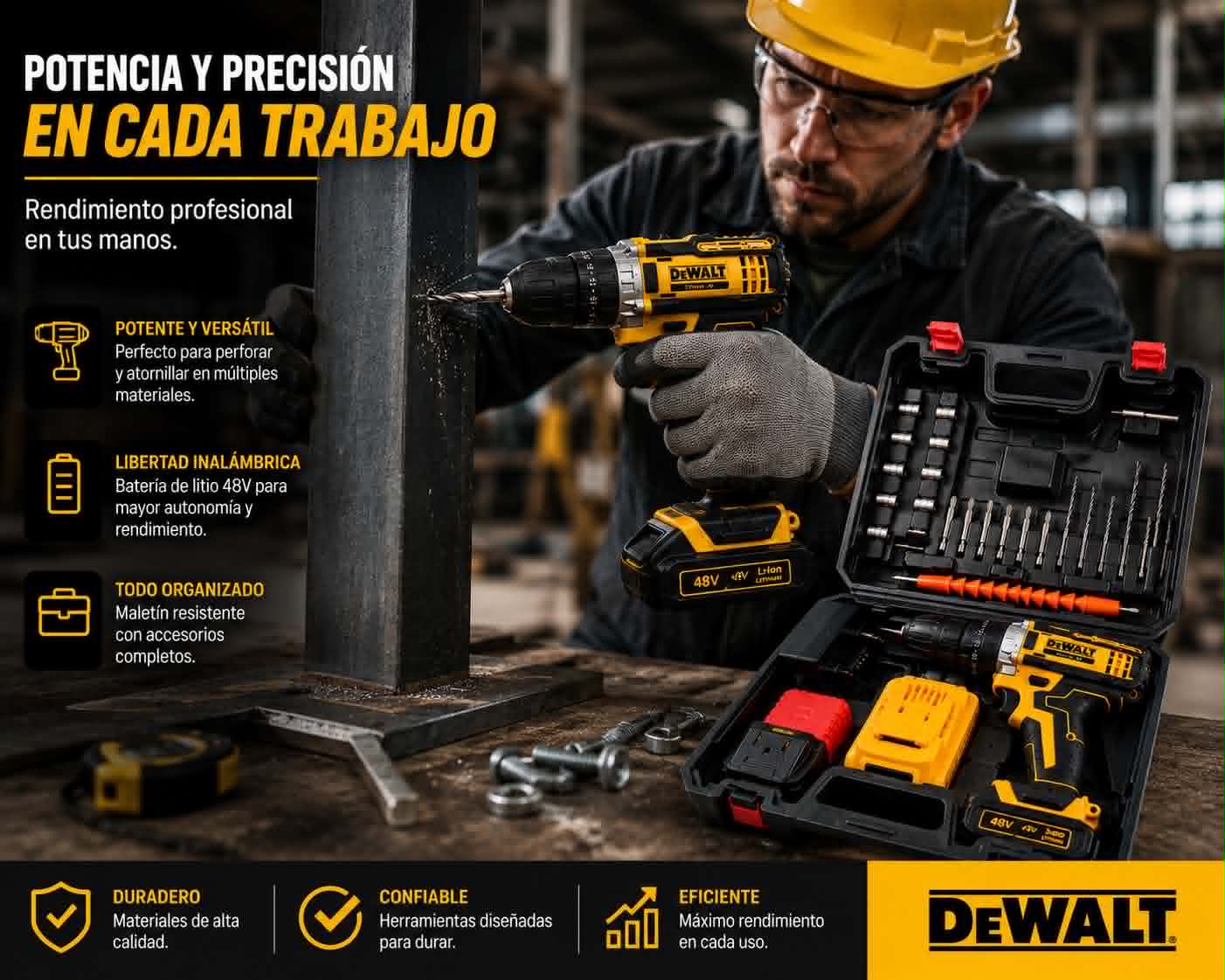 KIT TALADRO DEWALT ROTOMARTILLO 2 Baterías 48V (36pcs)