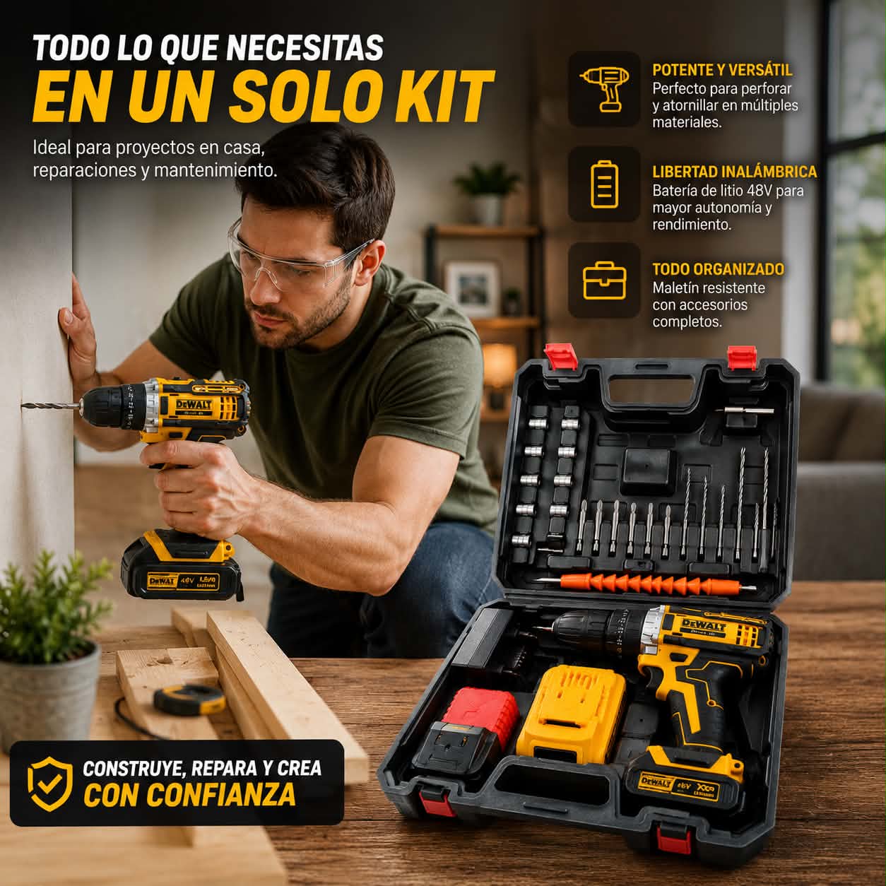 KIT TALADRO DEWALT ROTOMARTILLO 2 Baterías 48V (36pcs)