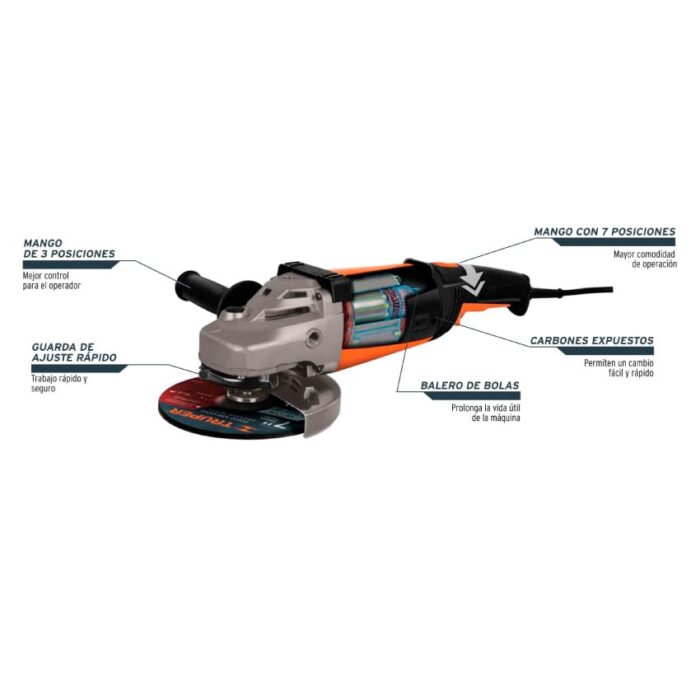 Pulidora 7" 2200 W TRUPER, profesional trabajo pesado - Imagen 3